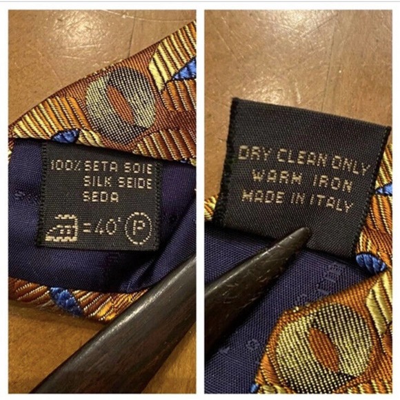 Ermenegildo Zegna Silk Tie Chunky Wide Made In Italy Yellow Gold Blue Geometric - Picture 5 of 8